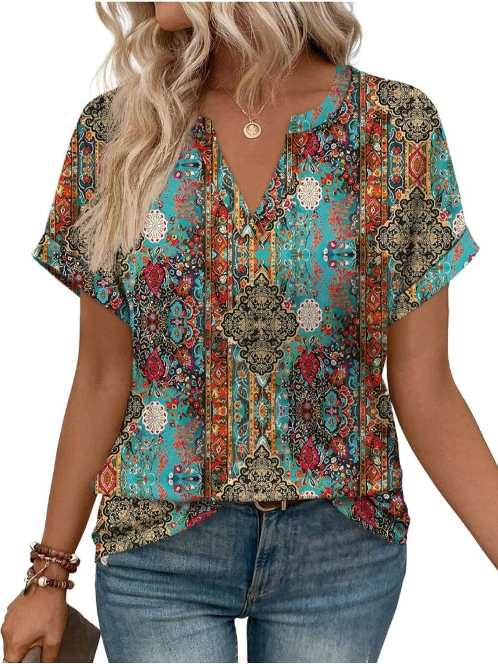 Women's Top Short Blooming Color V Neck Sleeve T-Shirts Casual Dress Comfort